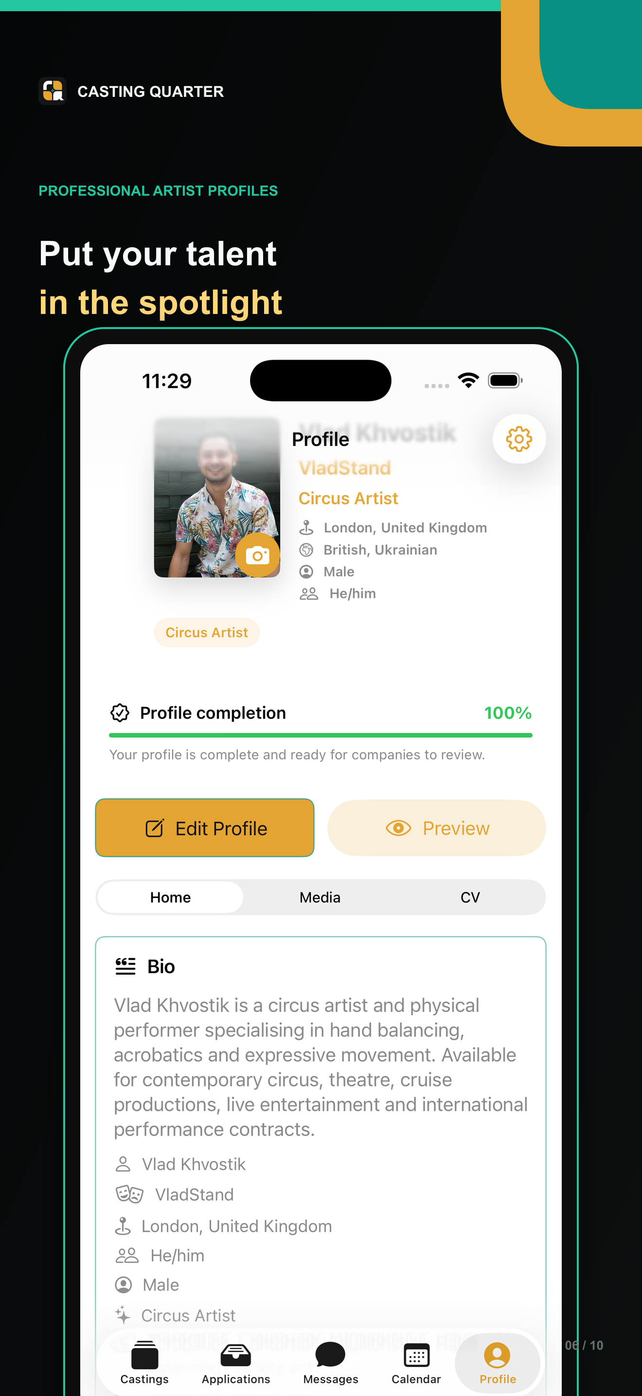 Current Casting Quarter Artist profile screen on iPhone