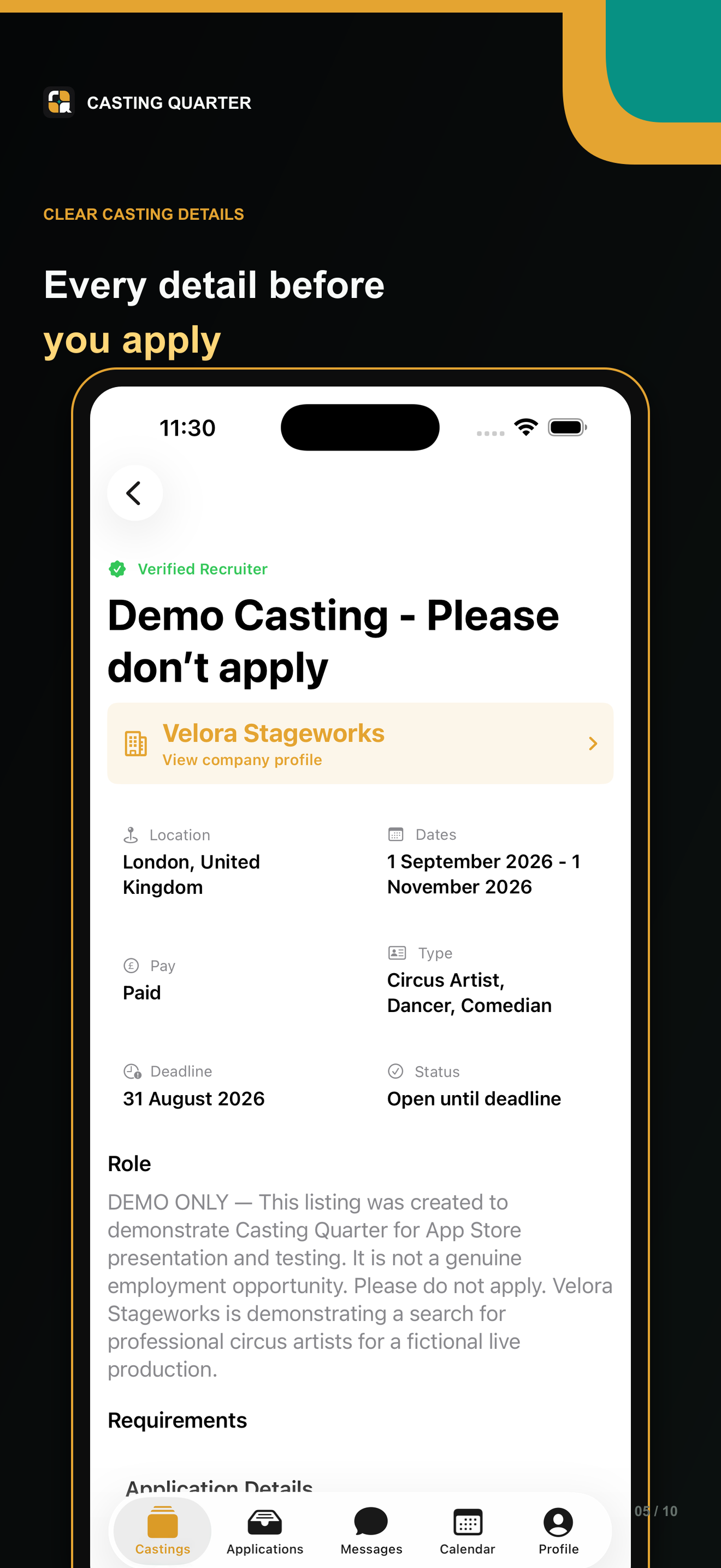 Current Casting Quarter casting details screen on iPhone