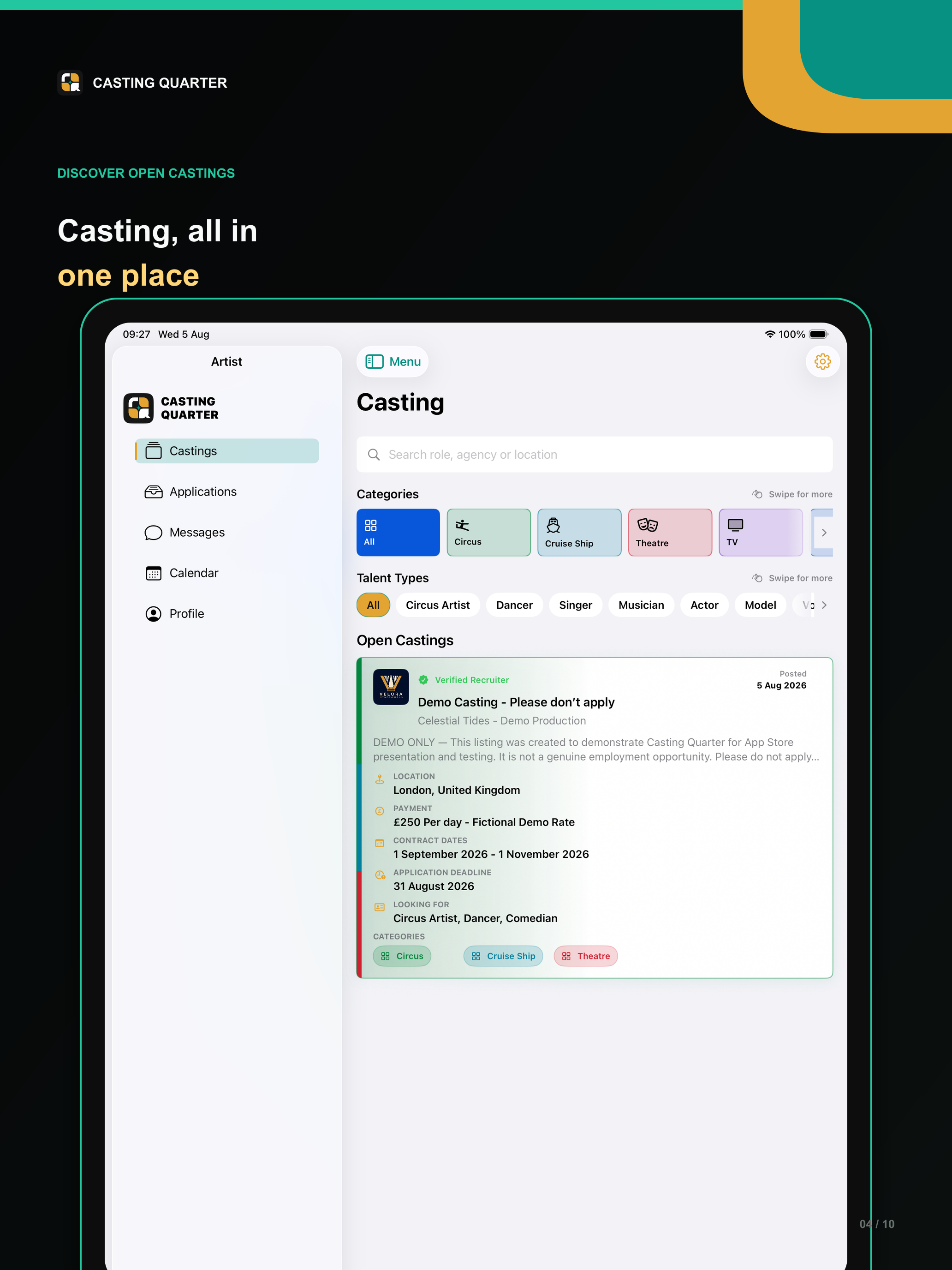 Casting Quarter open castings on iPad
